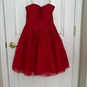 JVN Red Strapless Floral Dress